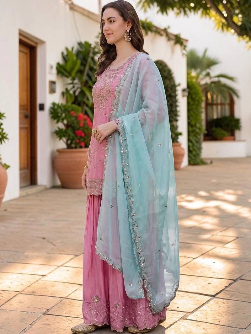 Women Ethnic Motifs Embroidered Regular Kurta with Sharara & With Dupatta