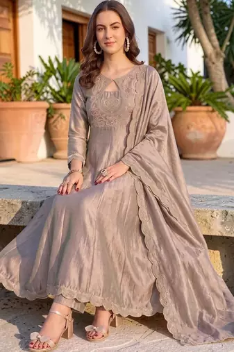 Women Ethnic Motifs Embroidered Empire Thread Work Kurta with Trousers & With Dupatta