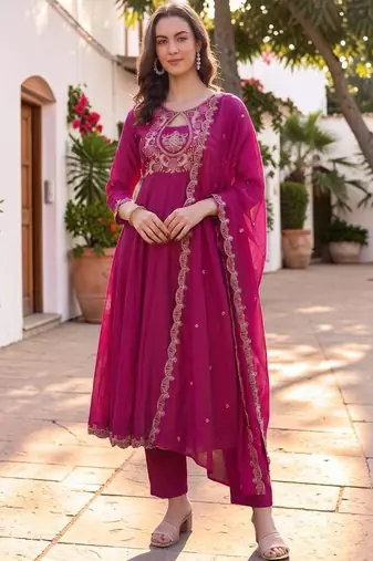 Women Ethnic Motifs Embroidered Empire Thread Work Kurta with Trousers & With Dupatta