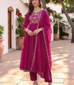 Women Ethnic Motifs Embroidered Empire Thread Work Kurta with Trousers & With Dupatta