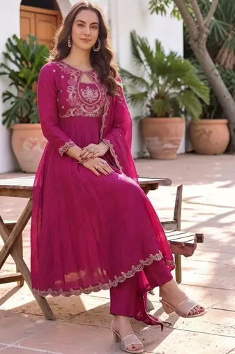 Women Ethnic Motifs Embroidered Empire Thread Work Kurta with Trousers & With Dupatta