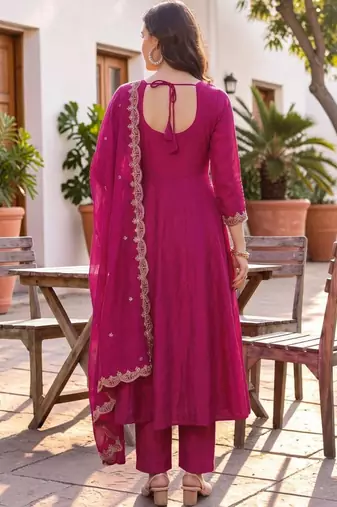 Women Ethnic Motifs Embroidered Empire Thread Work Kurta with Trousers & With Dupatta