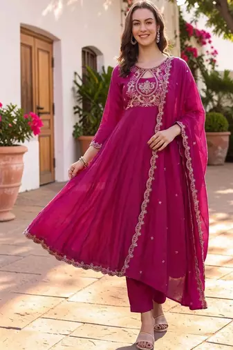 Women Ethnic Motifs Embroidered Empire Thread Work Kurta with Trousers & With Dupatta