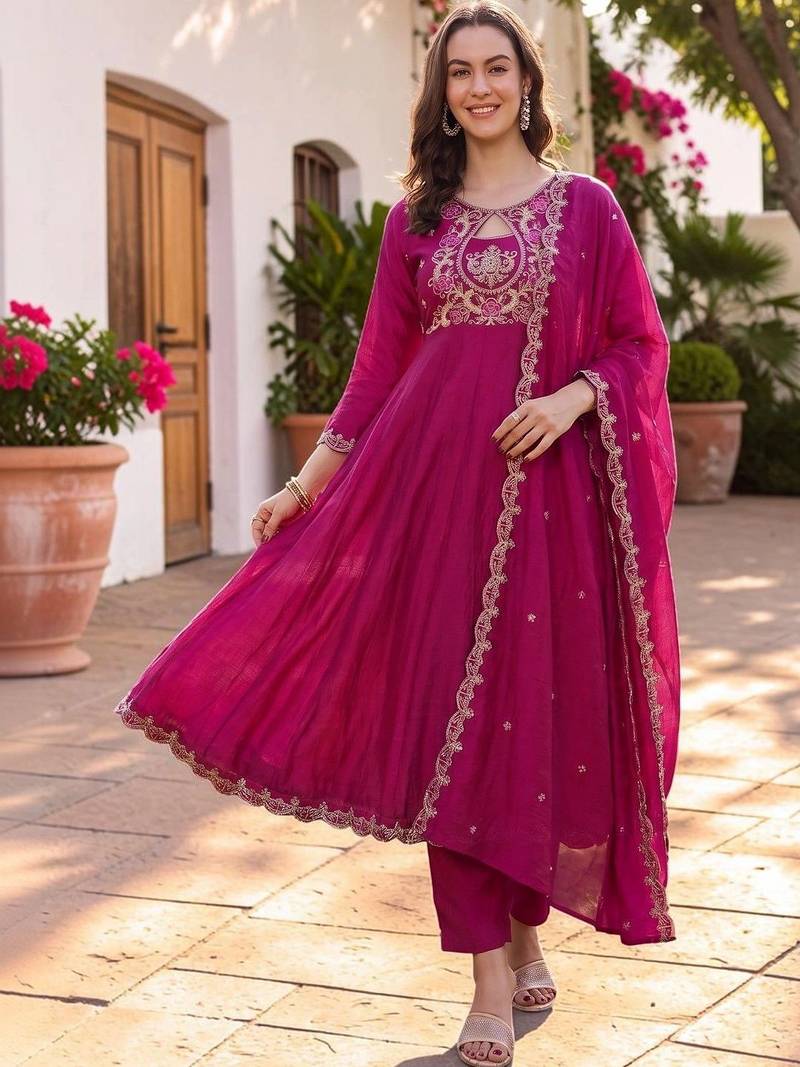 Women Ethnic Motifs Embroidered Empire Thread Work Kurta with Trousers & With Dupatta