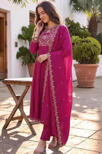 Women Ethnic Motifs Embroidered Empire Thread Work Kurta with Trousers & With Dupatta
