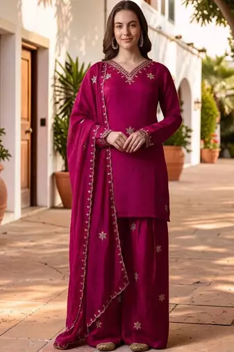Women Ethnic Motifs Embroidered Regular Kurta with Sharara & With Dupatta