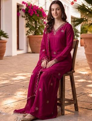 Women Ethnic Motifs Embroidered Regular Kurta with Sharara & With Dupatta 2
