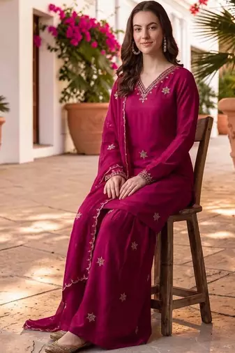 Women Ethnic Motifs Embroidered Regular Kurta with Sharara & With Dupatta