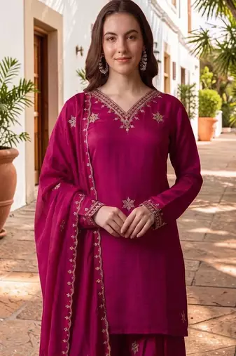 Women Ethnic Motifs Embroidered Regular Kurta with Sharara & With Dupatta