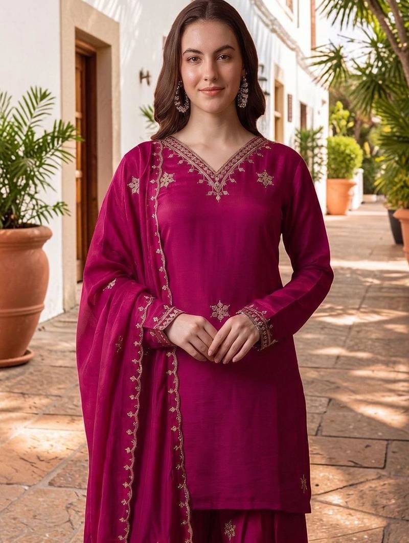 Women Ethnic Motifs Embroidered Regular Kurta with Sharara & With Dupatta