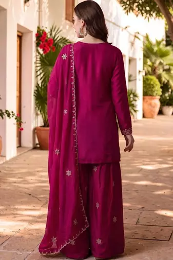 Women Ethnic Motifs Embroidered Regular Kurta with Sharara & With Dupatta