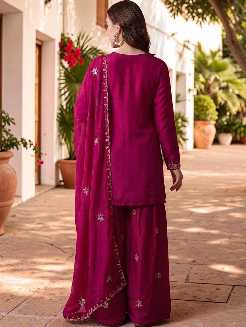 Women Ethnic Motifs Embroidered Regular Kurta with Sharara & With Dupatta