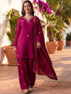Women Ethnic Motifs Embroidered Regular Kurta with Sharara & With Dupatta 7