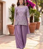 Women Ethnic Motifs Embroidered Regular Thread Work Silk Chiffon Kurta with Palazzos & With Dupatta