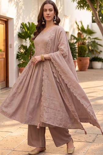 Women Ethnic Motifs Embroidered Empire Thread Work Kurta with Palazzos & With Dupatta