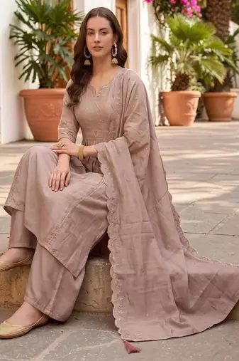 Women Ethnic Motifs Embroidered Empire Thread Work Kurta with Palazzos & With Dupatta