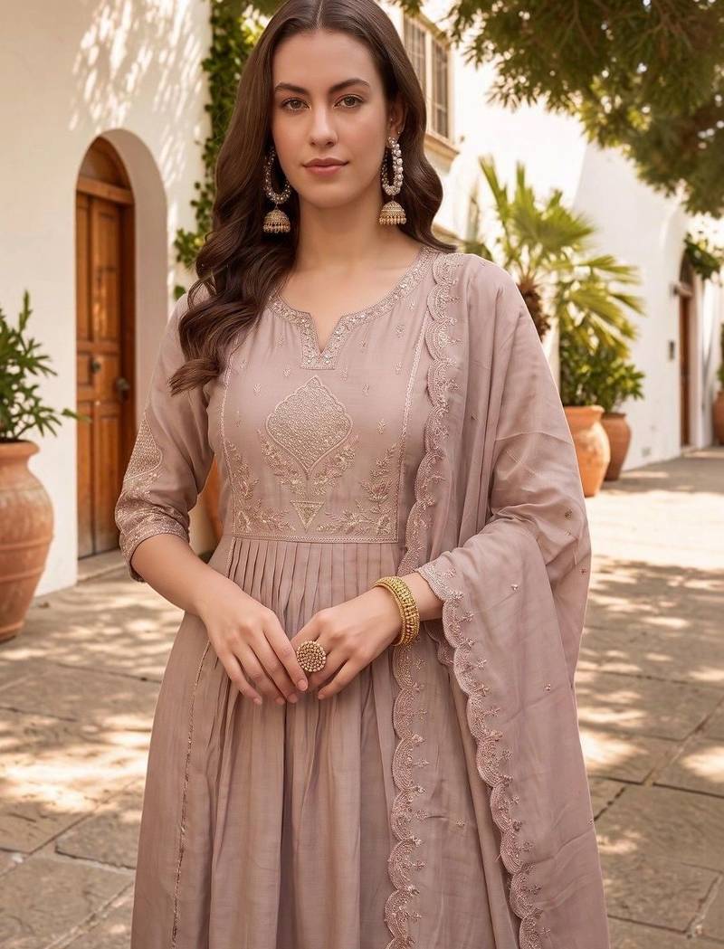Women Ethnic Motifs Embroidered Empire Thread Work Kurta with Palazzos & With Dupatta