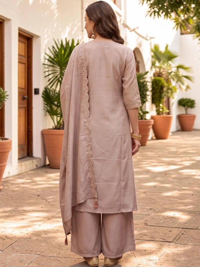 Women Ethnic Motifs Embroidered Empire Thread Work Kurta with Palazzos & With Dupatta