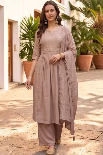 Women Ethnic Motifs Embroidered Empire Thread Work Kurta with Palazzos & With Dupatta