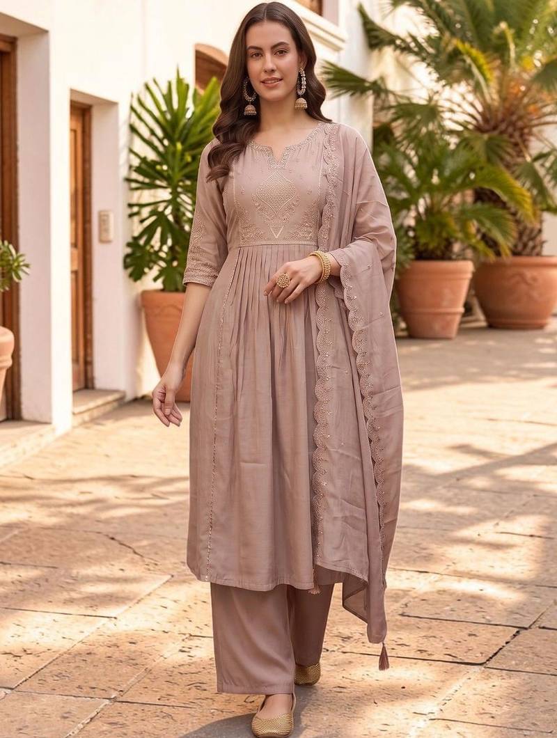 Women Ethnic Motifs Embroidered Empire Thread Work Kurta with Palazzos & With Dupatta