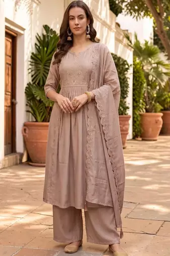 Women Ethnic Motifs Embroidered Empire Thread Work Kurta with Palazzos & With Dupatta