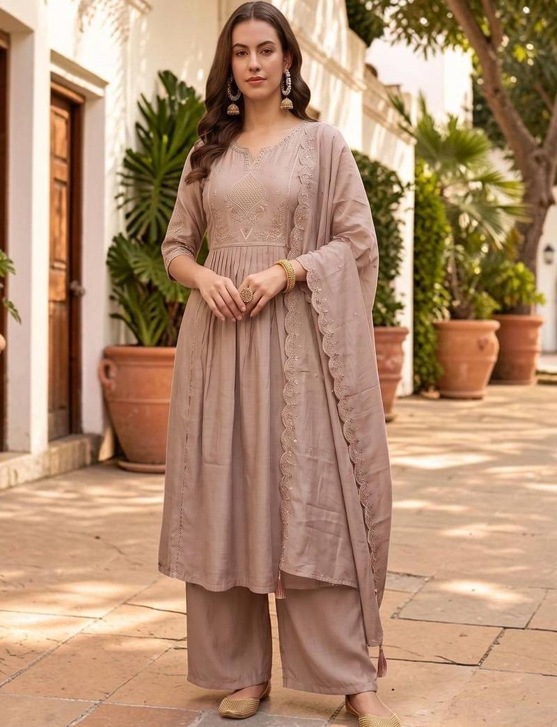 Women Ethnic Motifs Embroidered Empire Thread Work Kurta with Palazzos & With Dupatta