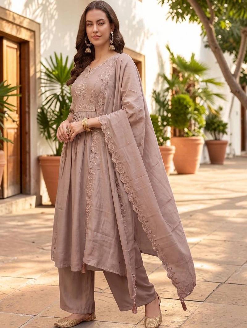 Women Ethnic Motifs Embroidered Empire Thread Work Kurta with Palazzos & With Dupatta