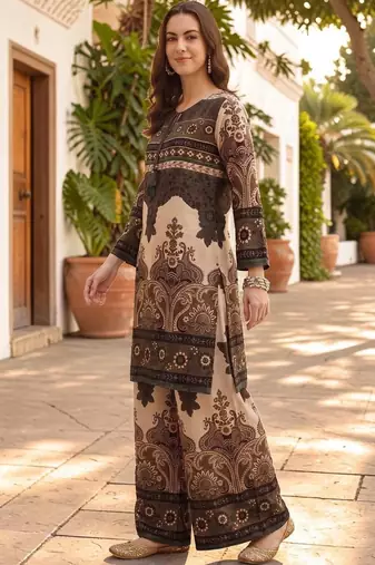 Women Ethnic Motifs Printed Regular Kurti with Palazzos