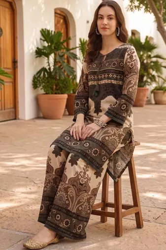 Women Ethnic Motifs Printed Regular Kurti with Palazzos