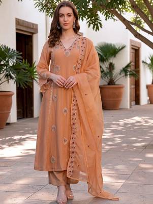Women Ethnic Motifs Embroidered Regular Thread Work Kurta with Trousers & With Dupatta 1