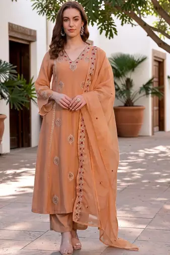 Women Ethnic Motifs Embroidered Regular Thread Work Kurta with Trousers & With Dupatta