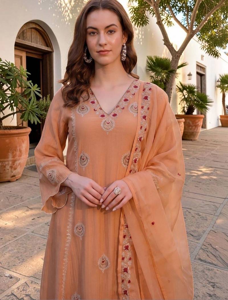 Women Ethnic Motifs Embroidered Regular Thread Work Kurta with Trousers & With Dupatta