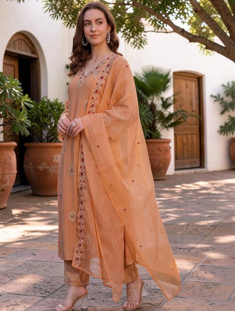Women Ethnic Motifs Embroidered Regular Thread Work Kurta with Trousers & With Dupatta