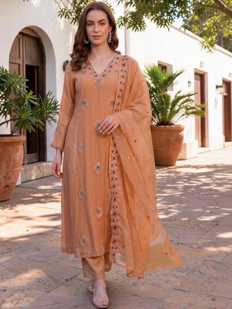 Women Ethnic Motifs Embroidered Regular Thread Work Kurta with Trousers & With Dupatta