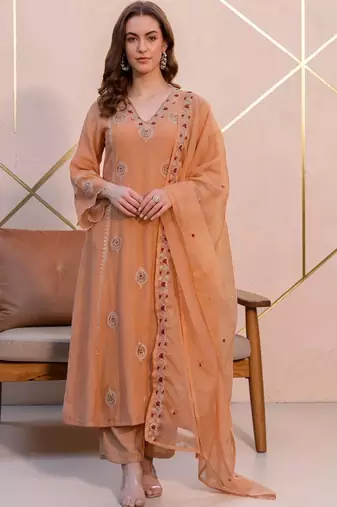 Women Ethnic Motifs Embroidered Regular Thread Work Kurta with Trousers & With Dupatta