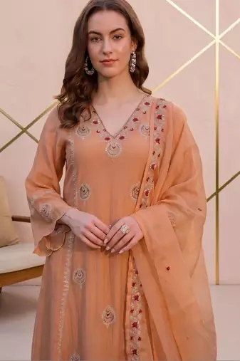 Women Ethnic Motifs Embroidered Regular Thread Work Kurta with Trousers & With Dupatta
