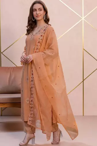 Women Ethnic Motifs Embroidered Regular Thread Work Kurta with Trousers & With Dupatta