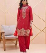 Women Ethnic Motifs Embroidered Regular Silk Crepe Kurta with Palazzos & With Dupatta