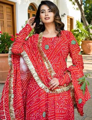 Women Leheriya Dyed Regular Kurta with Trousers & With Dupatta 3
