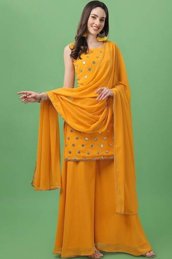 Women Sequinned Kurta with Palazzos & With Dupatta