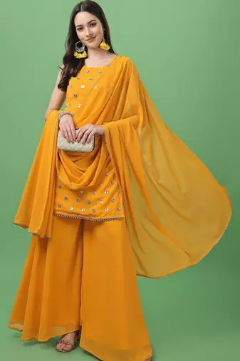 Women Sequinned Kurta with Palazzos & With Dupatta