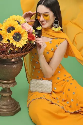 Women Sequinned Kurta with Palazzos & With Dupatta