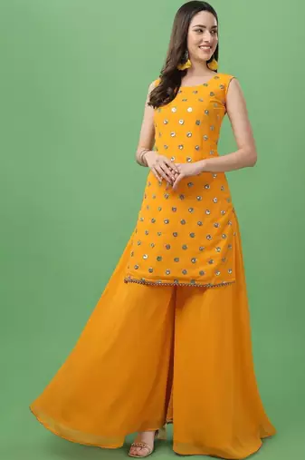 Women Sequinned Kurta with Palazzos & With Dupatta