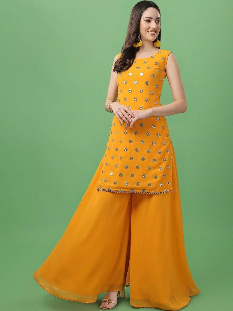 Women Sequinned Kurta with Palazzos & With Dupatta
