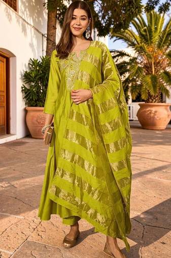 Women Ethnic Motifs Embroidered Regular Sequinned Kurta with Trousers & With Dupatta