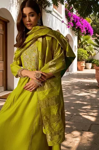 Women Ethnic Motifs Embroidered Regular Sequinned Kurta with Trousers & With Dupatta