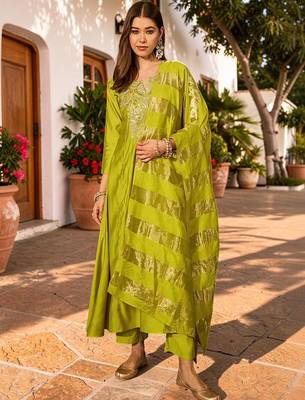 Women Ethnic Motifs Embroidered Regular Sequinned Kurta with Trousers & With Dupatta 3