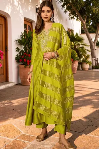 Women Ethnic Motifs Embroidered Regular Sequinned Kurta with Trousers & With Dupatta