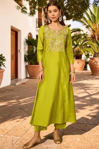 Women Ethnic Motifs Embroidered Regular Sequinned Kurta with Trousers & With Dupatta
