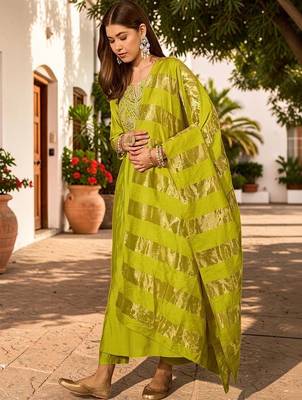 Women Ethnic Motifs Embroidered Regular Sequinned Kurta with Trousers & With Dupatta 6